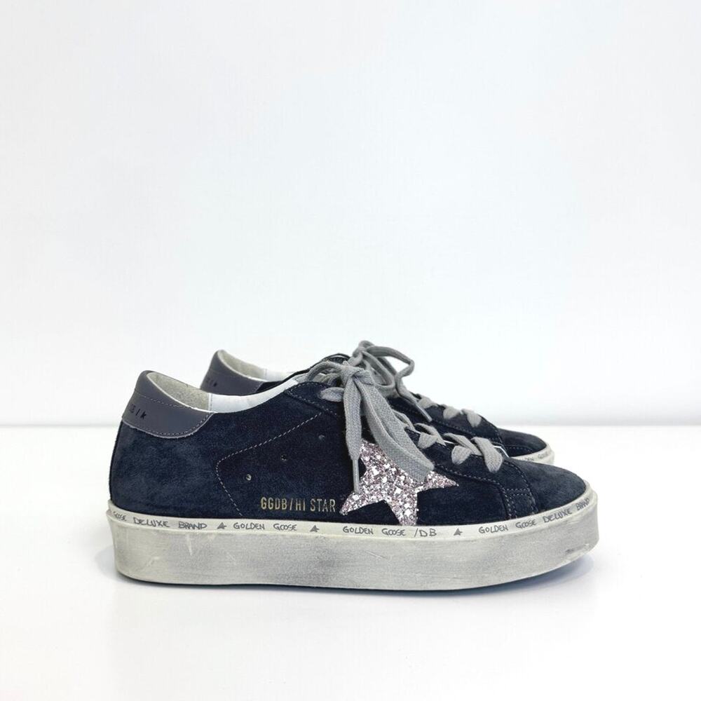 GOLDEN GOOSE Hi Star Suede Platform Sneakers 36 Asphalt Gray Pink Glitter Star